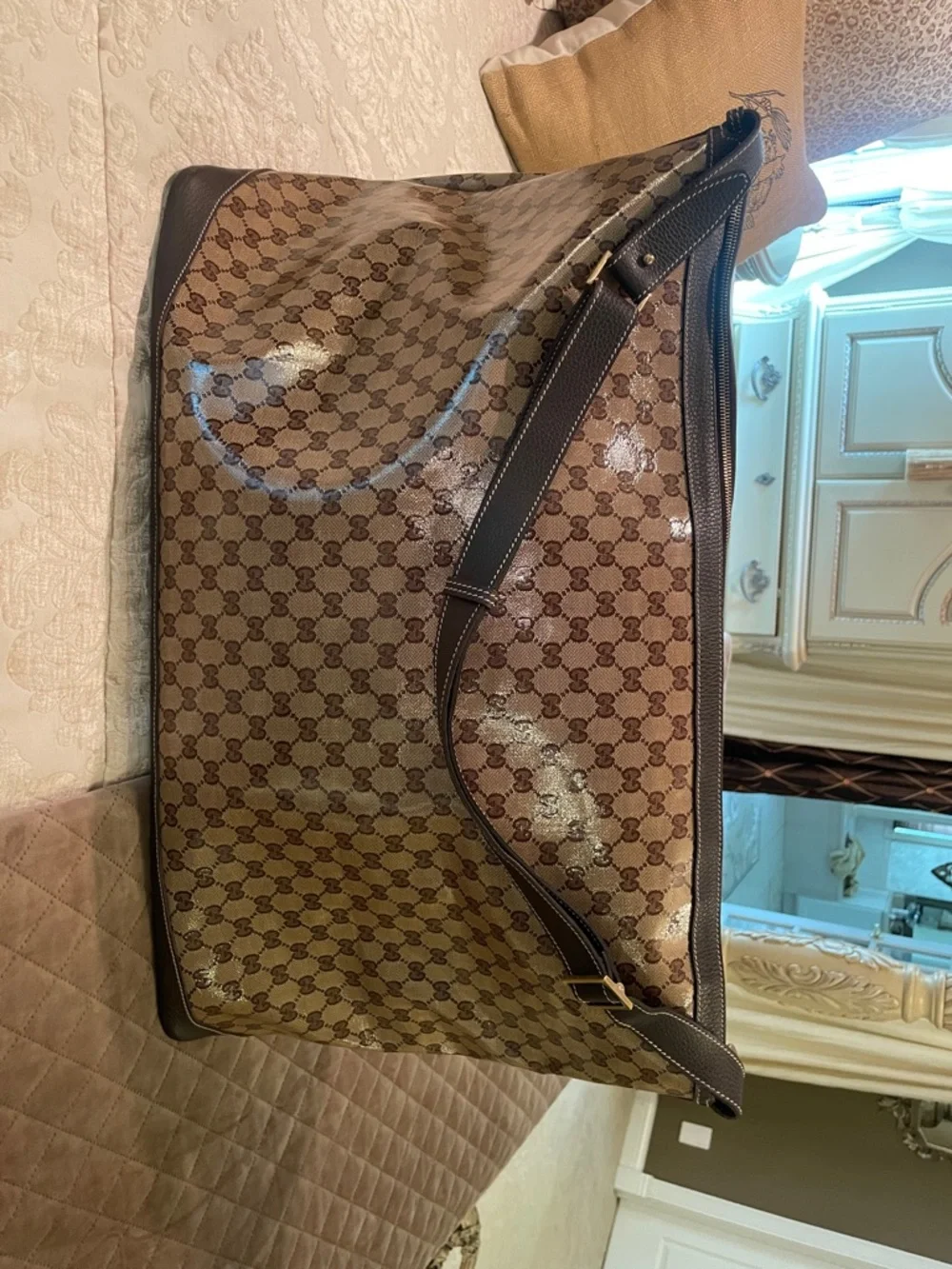 Gucci Brown Monogram Coated Canvas Travel Tote